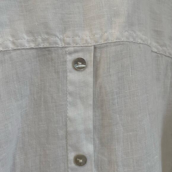 Tahari 3X White 100% Linen Blouse Mother-of-Pearl Button Back Oversized Fit - Picture 6 of 6